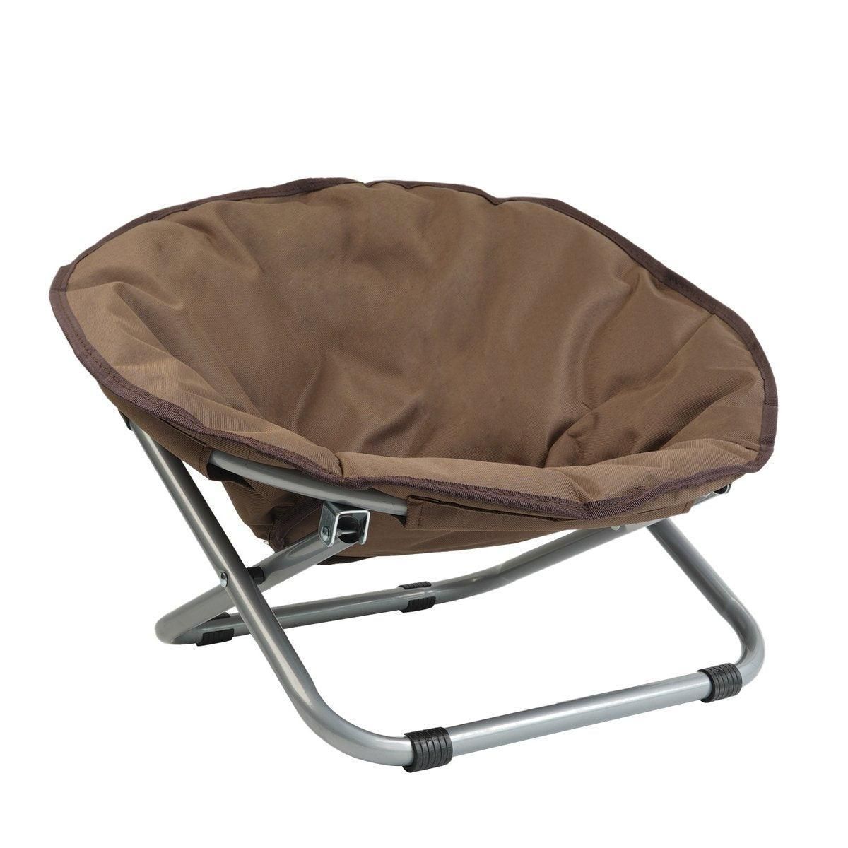 Folding Pet Bed Chair Portable Round Dog Bed Cat Bed Cushion for Pets Indoor Use - Coffee
