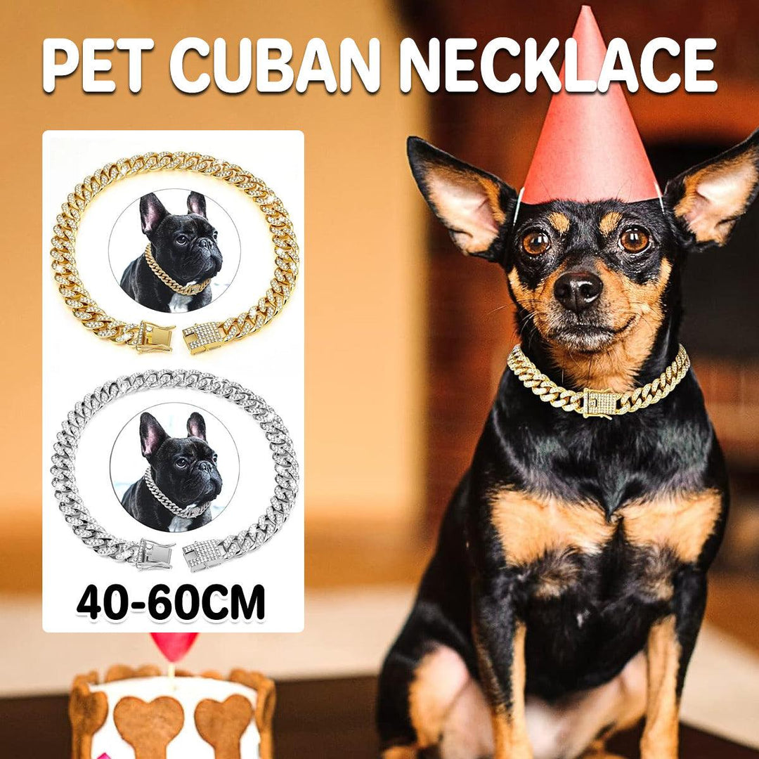 Cuban Chain Metal Dog Collar Pet Training Necklace for Small Medium Large Dogs - Gold-60cm