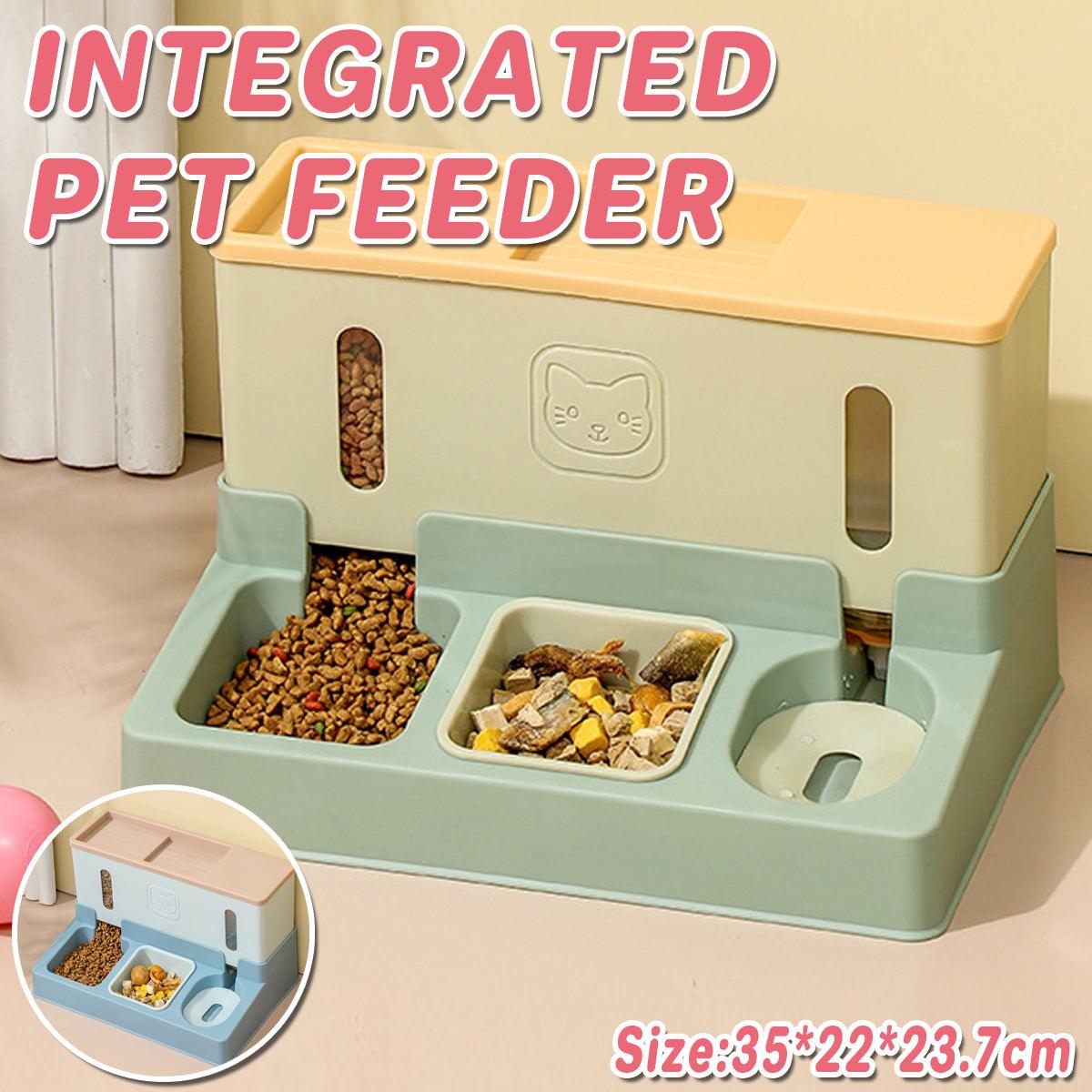 All in One Pet Feeding Bowl Cat Dog Water and Food Feeder Automatic Dispenser - Blue