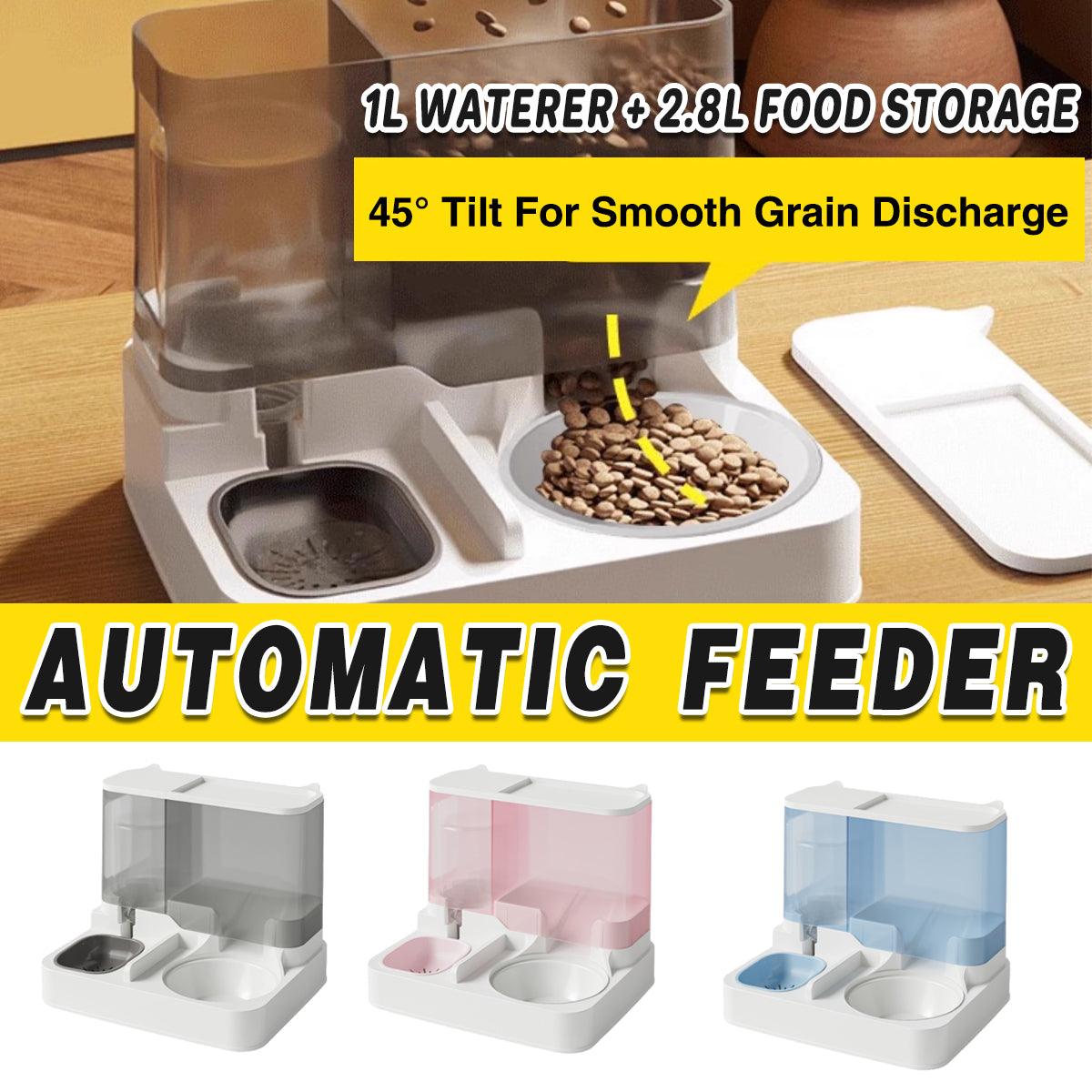 Automatic Cat Feeder Water Dispenser All in One Plastic Bowl for Cats and Dogs - Grey