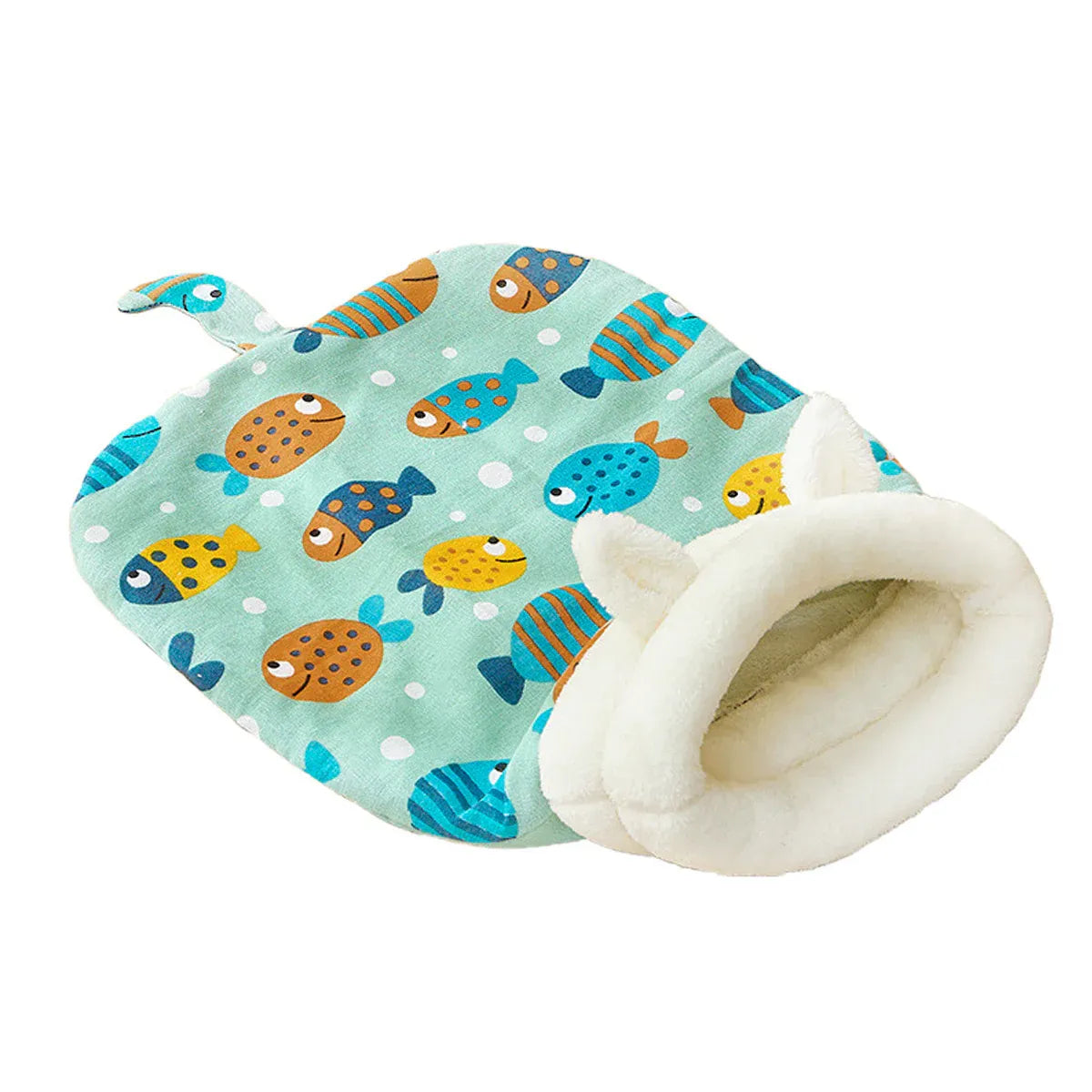 Semi Enclosed Warm Cat Sleeping Bag Comfortable Soft Fleece Pet Bed Easy Clean - Fish