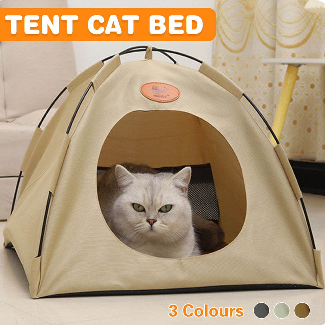 Folding Camping Pet Tent for Cats Puppy Bed Indoor Cat Nest Dog Cave Style House - Grey