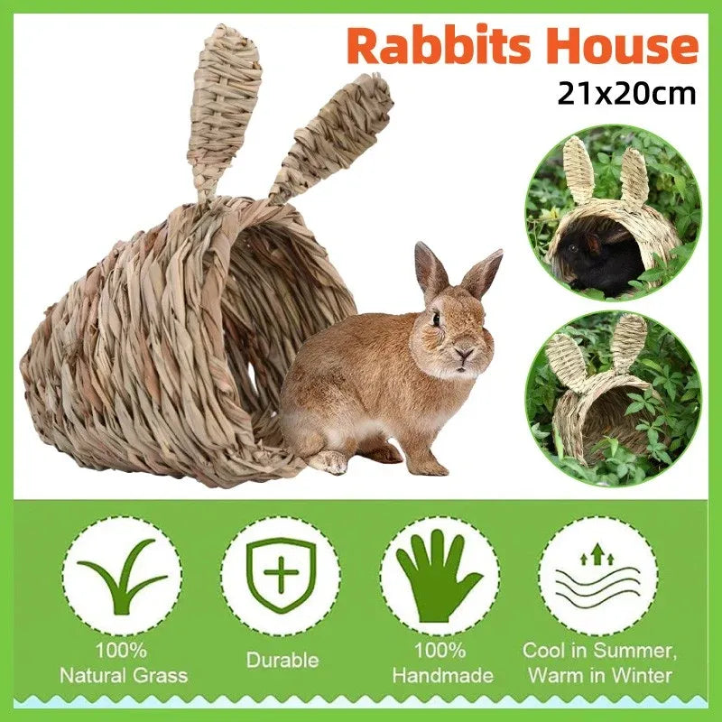 Rabbit Tunnel Nest Hamster Hideout Woven Grass Small Animal Play Tube