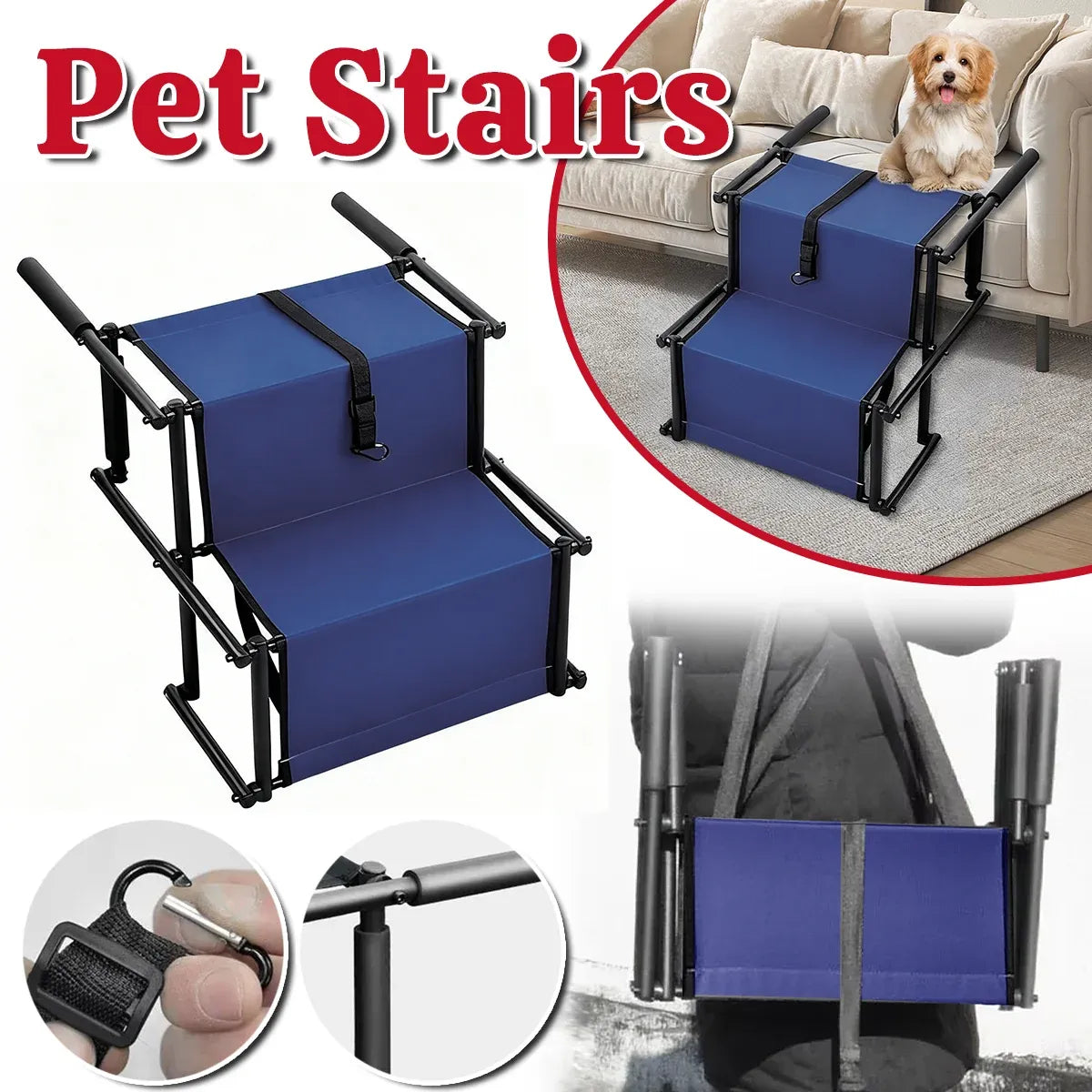 2 Steps Dog Ramp Pet Ladder Foldable Car Travel Height Stair for Pets Access