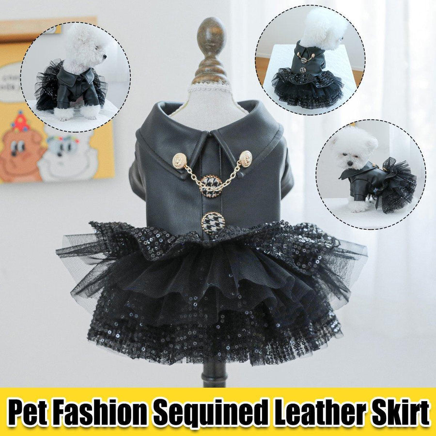 Pet Dog Cat Clothes Autumn Winter Fashion Sequin Small Leather Skirt Outfit - M
