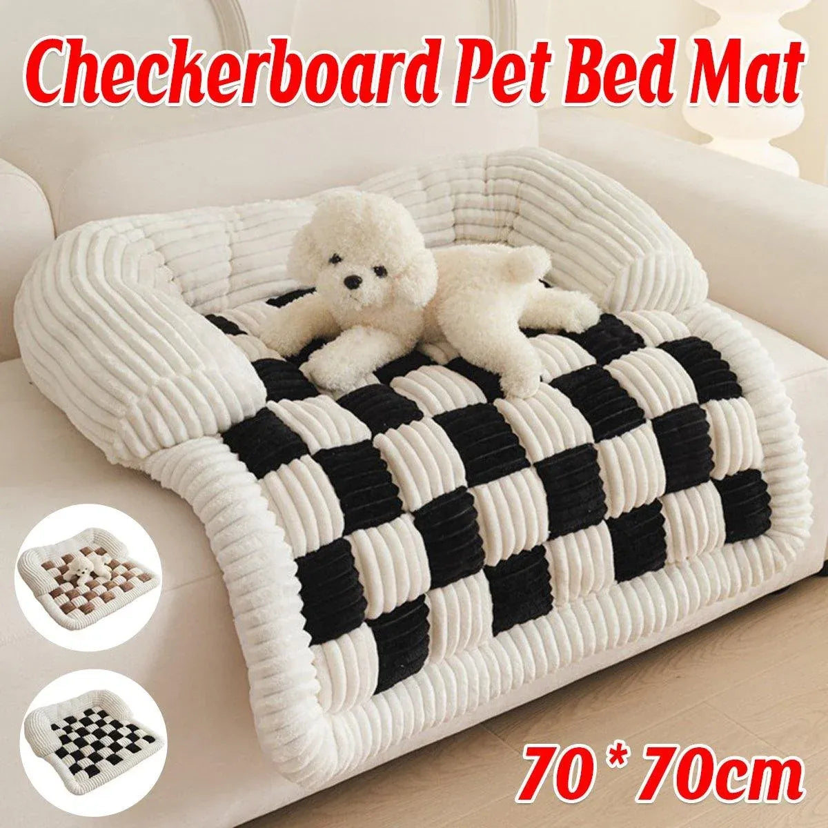 Checkerboard Pet Dog Kennel Mat Comfortable Cushion for Dogs and Puppies Bedding - Dark Brown