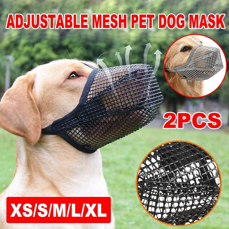 2PCS Adjustable Mesh Pet Dog Muzzle Mask Mouth Cover No Bite Strap Mouth Cover - Grey-XS