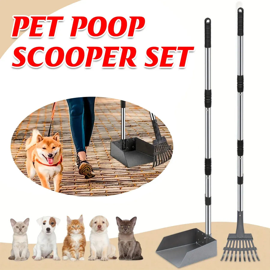 Pet Waste Removal Tool Set Stainless Steel Scooper Rake Shovel Dustpan Outdoors