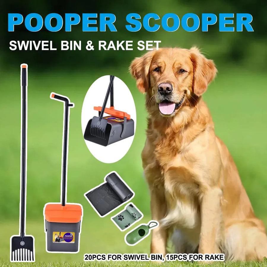 Foldable Pet Waste Picker with Broom Dustpan Set for Dog Walking Easy Cleanup