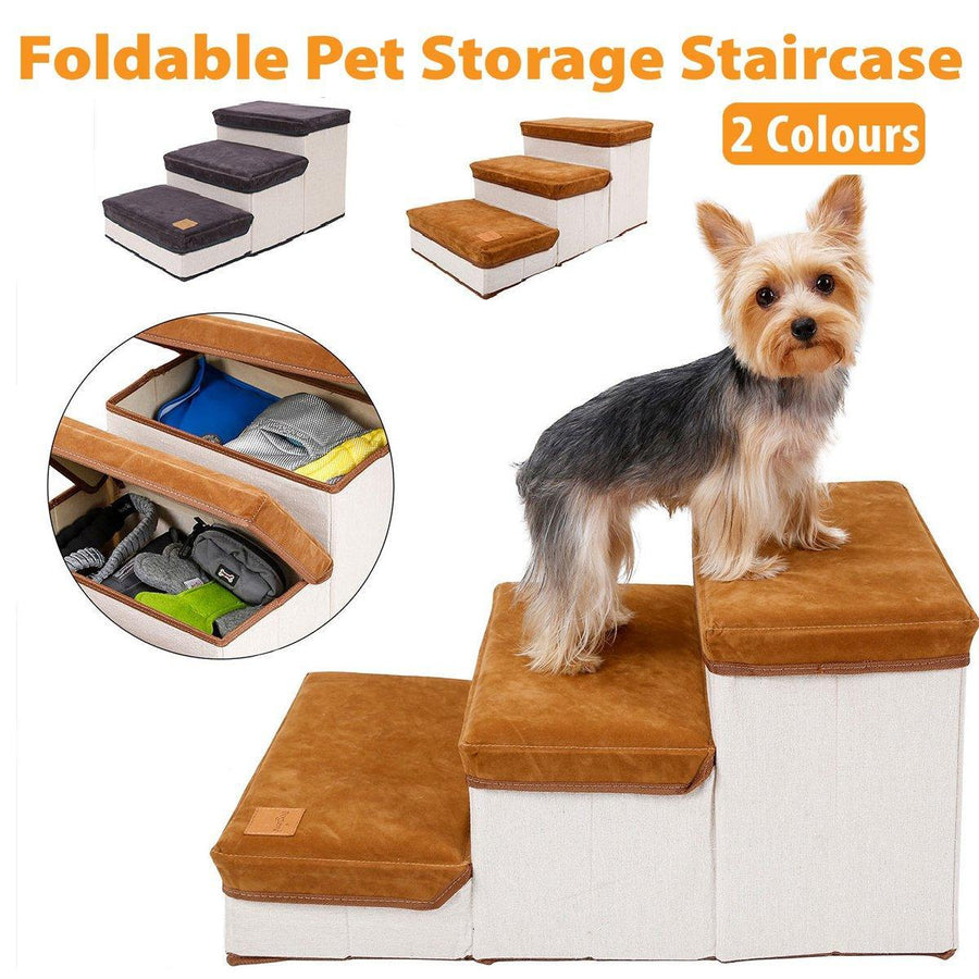 Foldable Pet Dog Stairs Puppy Step Ladder for Bed Sofa Portable Climbing Ramp - Grey