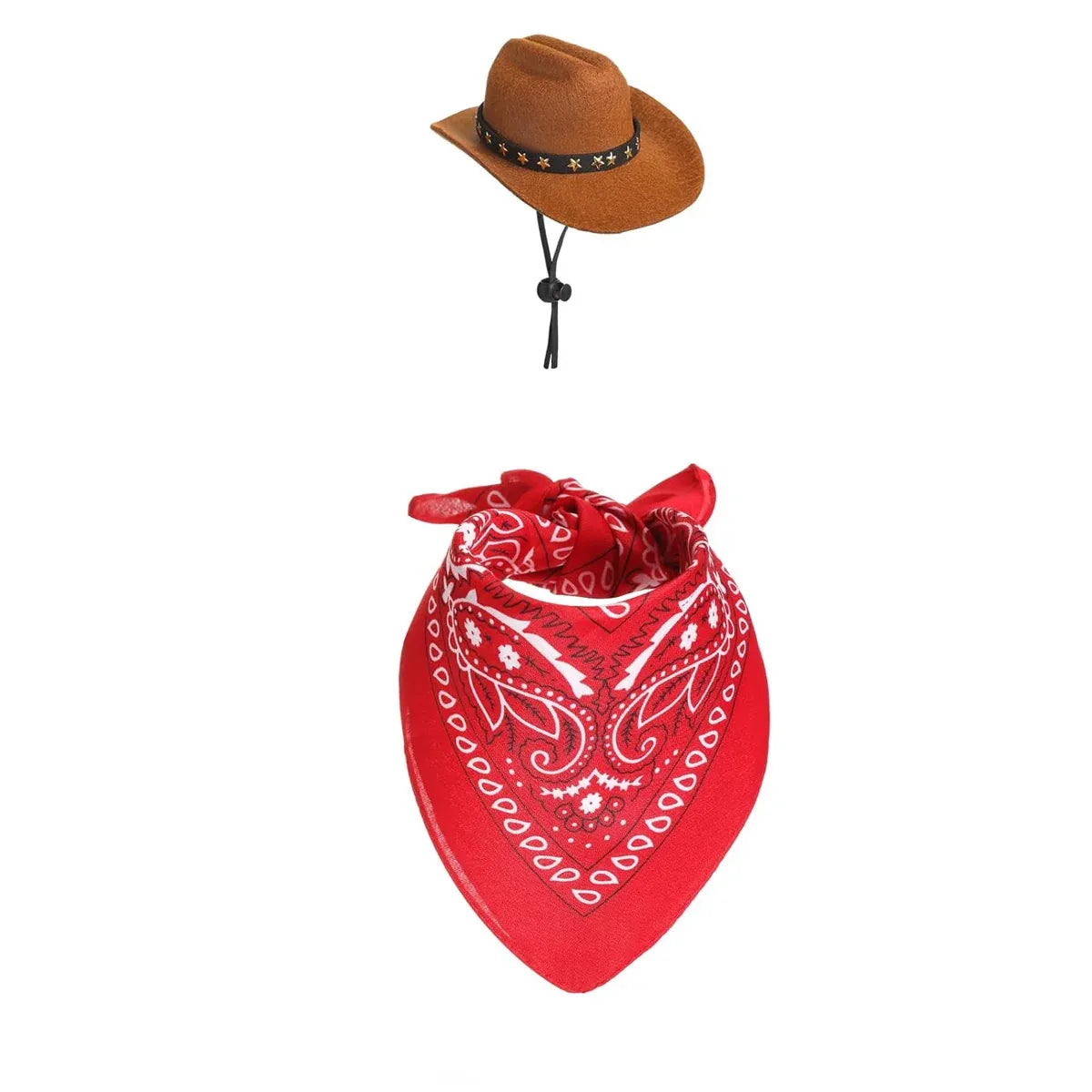 White Goose Western Cowboy Hat Bib Set Animal Decor Headwear Soft Cotton Use - Red