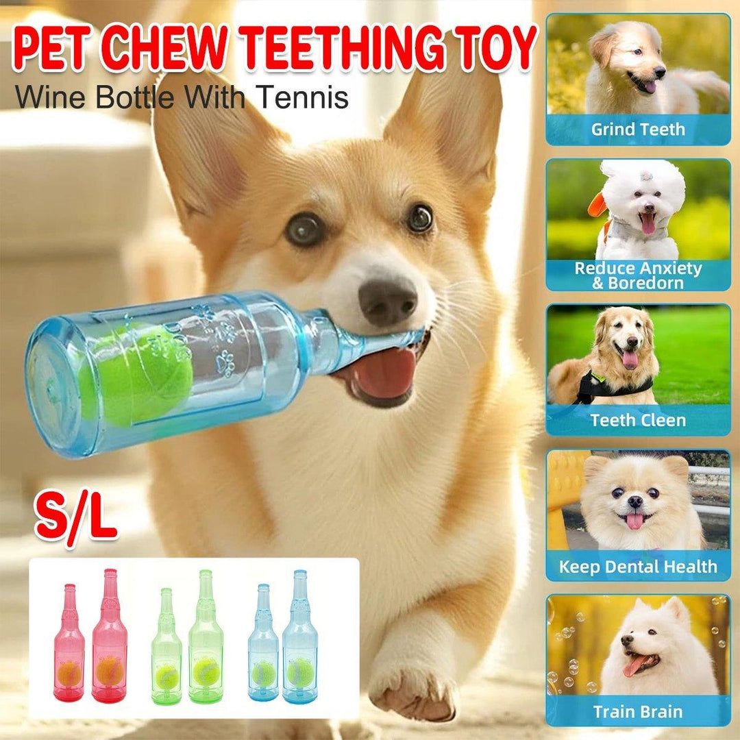 Durable Pet Teething Resistant Tennis Ball Wine Bottle Chew Toy for Dogs Play - Blue-S