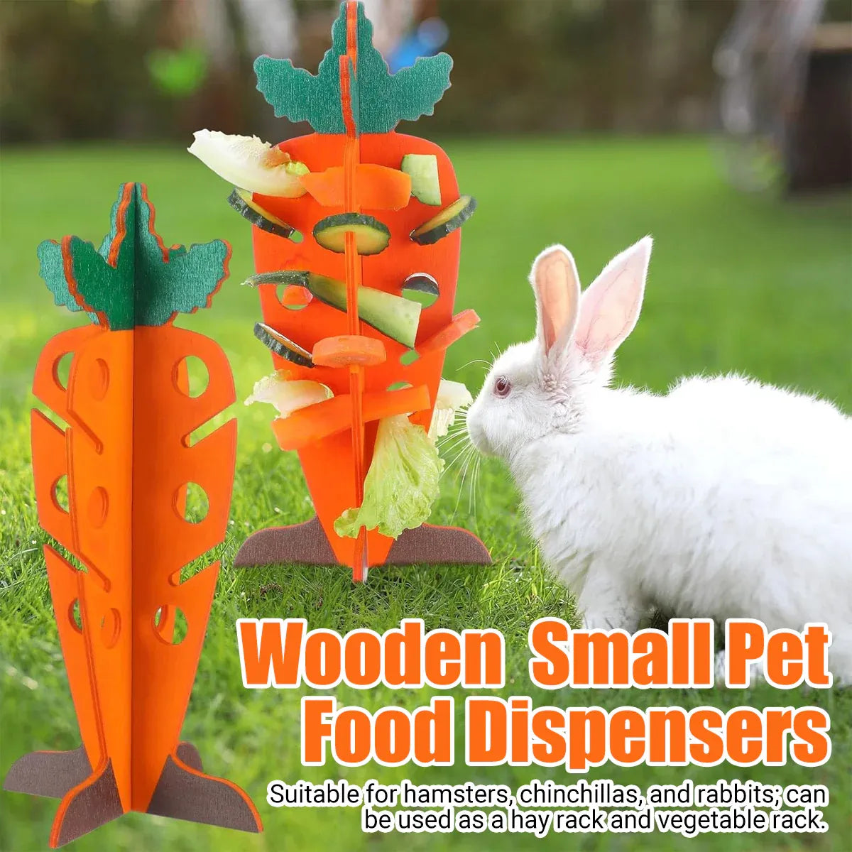 Carrot Shaped Wooden Food Dispenser Rabbit Toy Bunny Chew Enrichment Pet Toy