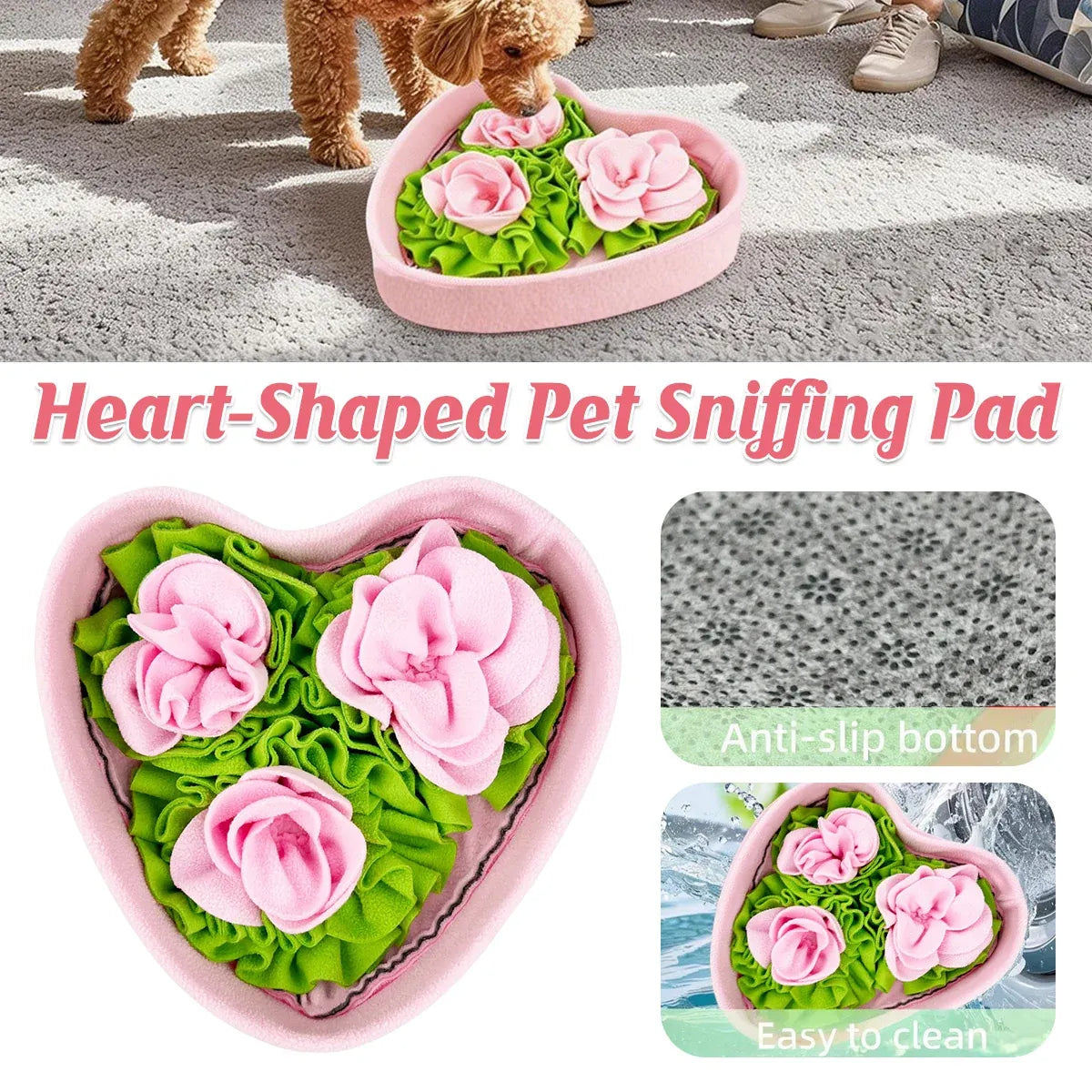 Dog Snuffle Mat Heart Shape Slow Feeder Puzzle Toy for Foraging Training