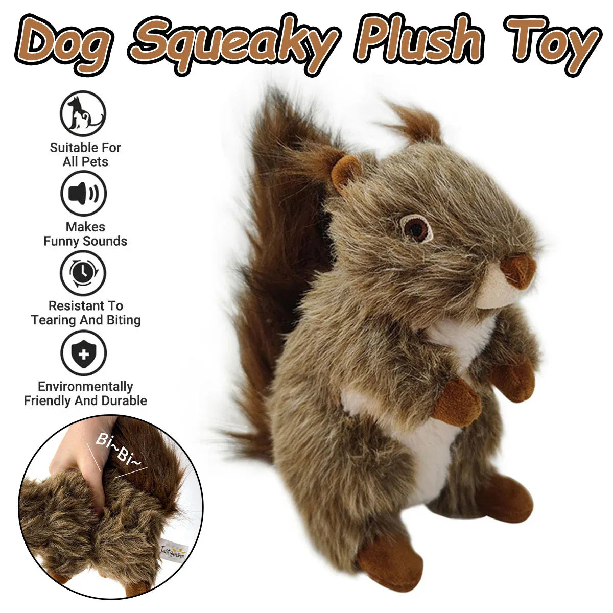 Simulation Squirrel Plush Dog Toy Interactive Squeaky Chew for Puppies