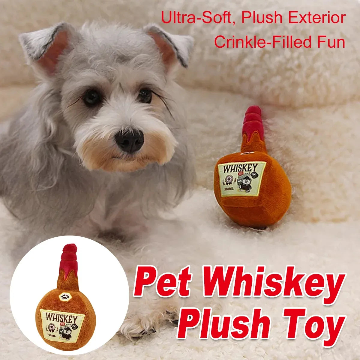 Plush Whisky Shape Toy with Cat and Dog Sounds Stuffed Animal Soft Toy Pet Lover