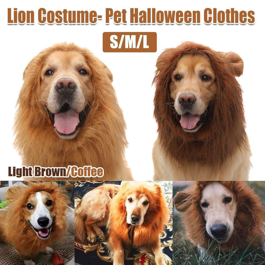 Lion Costume Mane Wig Large Dog Fancy Dress Up Party for Pet Halloween Clothes - Coffee-M