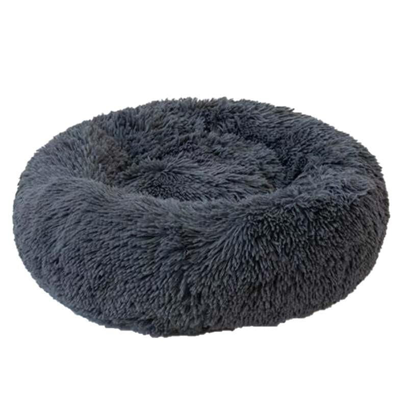 L-70CM Dog Cat Pet Calming Bed Washable ZIPPER Cover Warm Soft Plush Round Sleeping - Grey