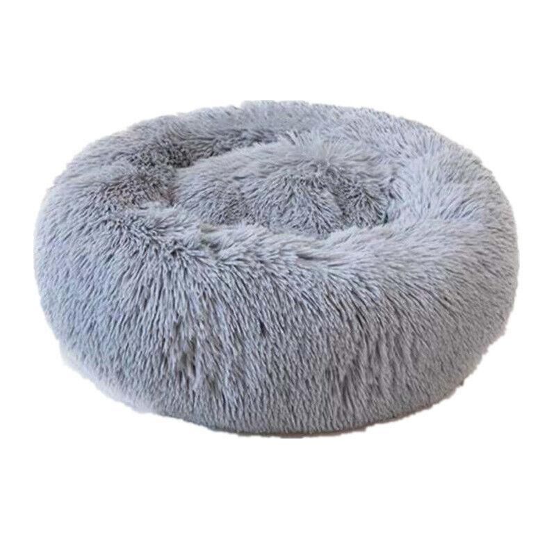 L-70CM Dog Cat Pet Calming Bed Washable ZIPPER Cover Warm Soft Plush Round Sleeping - Light Grey