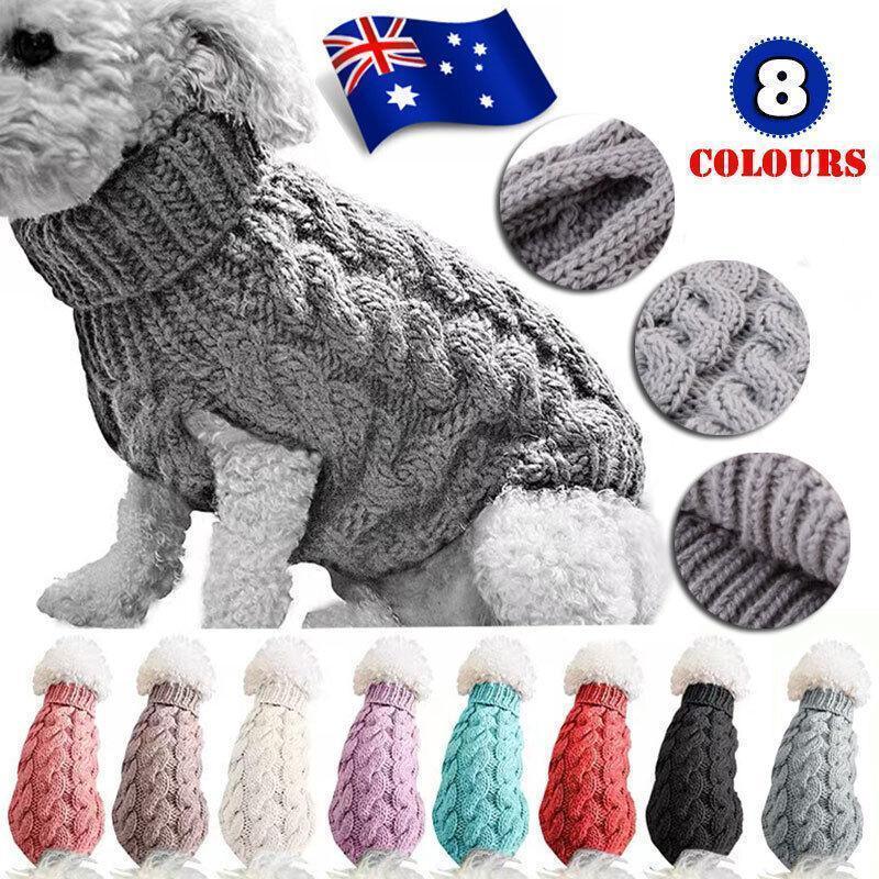 Puppy Dog Jumper Winter Warm Knitted Sweater Pet Clothes Small Dogs Coat Thermal M Size - White