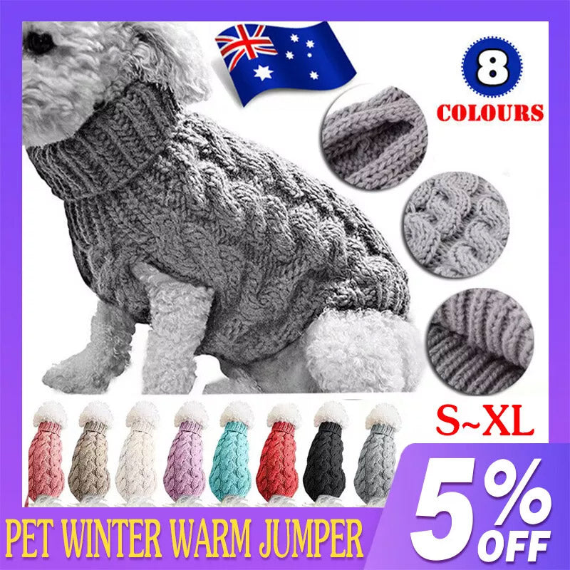 Puppy Dog Jumper Winter Warm Knitted Sweater Pet Clothes Small Dogs Coat Thermal S Size - White