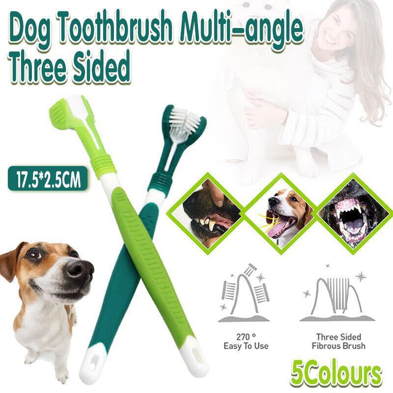 Three Sided Dog Toothbrush Pet Cat Teeth Cleaning Tool Oral Mouth Care Soft Bristle - Dark Green