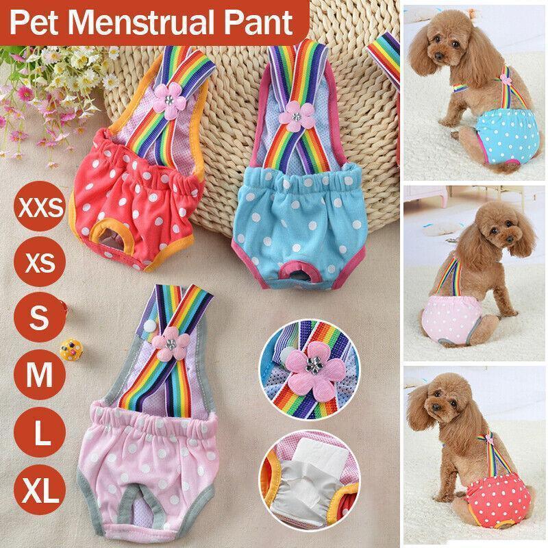 Female Pet Dog Cat Puppy Pant Menstrual Sanitary Nappy Diaper Wrap Underwear Blue - M