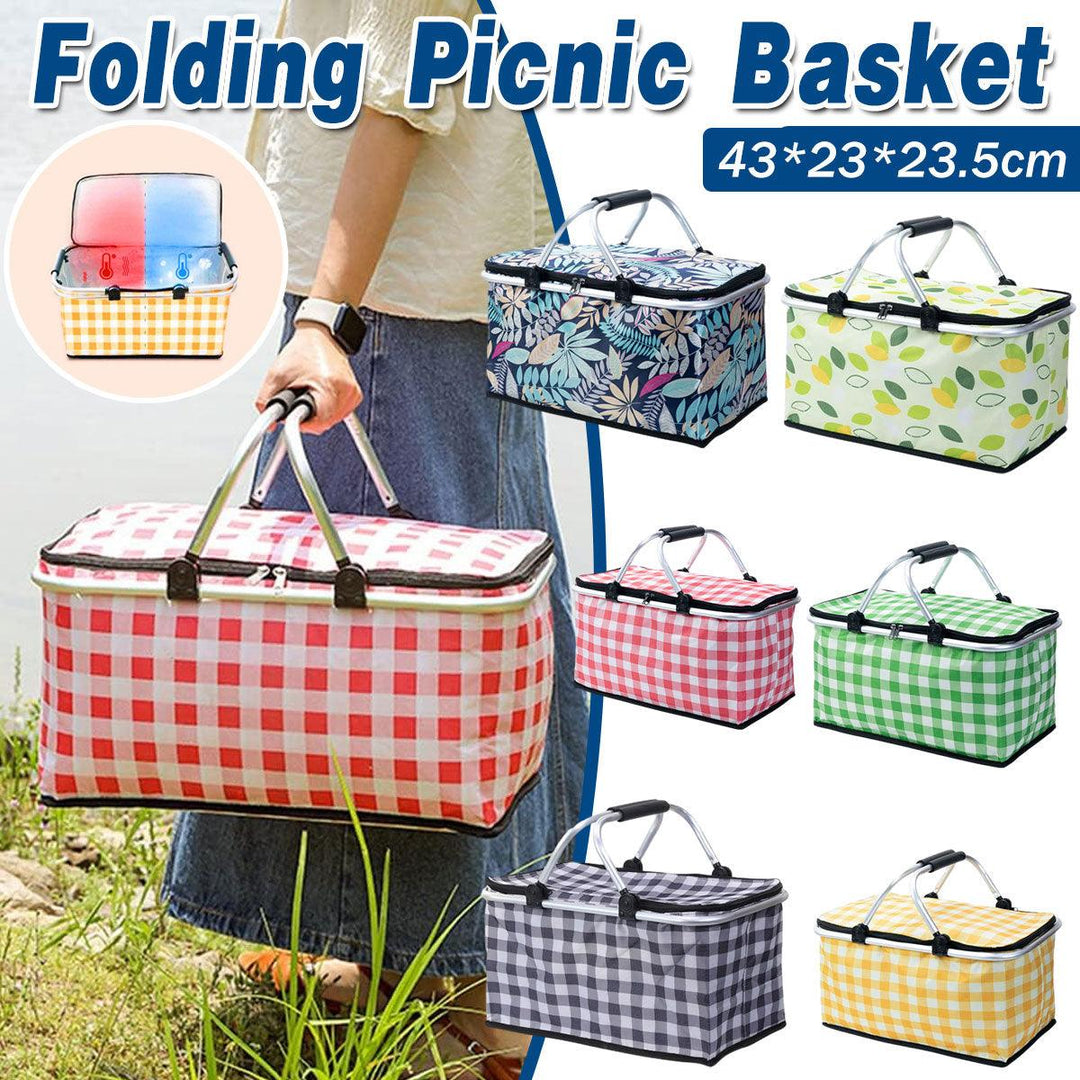 Foldable Picnic Basket Outdoor Camping Carrying Basket Portable Food Storage - Green