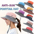 Women Wide Brim Ponytail Hat Sun Protect Visor Summer Beach Cap Anti Uv Floppy - Pink