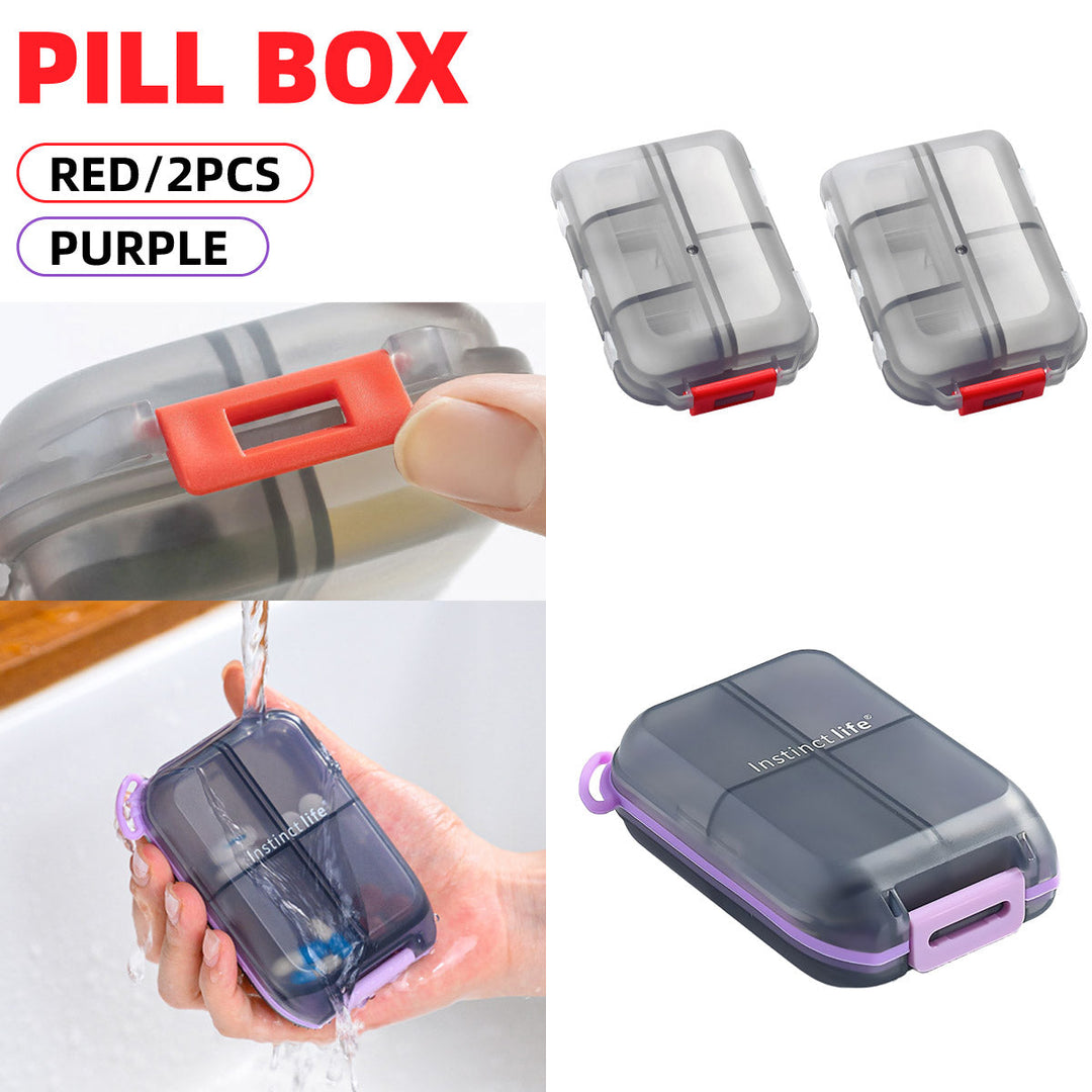 Small Pill Case Vitamin Holder Container 6/10Compartments Double Layer Holder - Red-2PCS