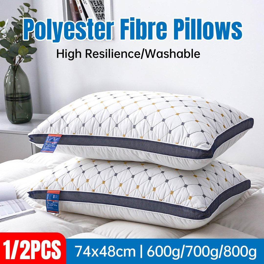 1/2PCS Hotel Style Polyester Fibre Pillow Washable High Rebound Support - 600g-2pcs