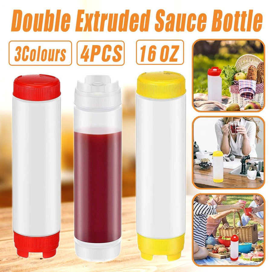 16oz Plastic Sauce Dispenser Bottles Large Capacity Double-ended Squeeze Bottles - Red