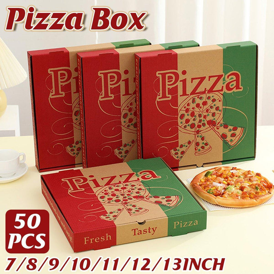 50pcs Pizza Packing Boxes Folding Box Durable Food Storage Containers Colourful - 8inch