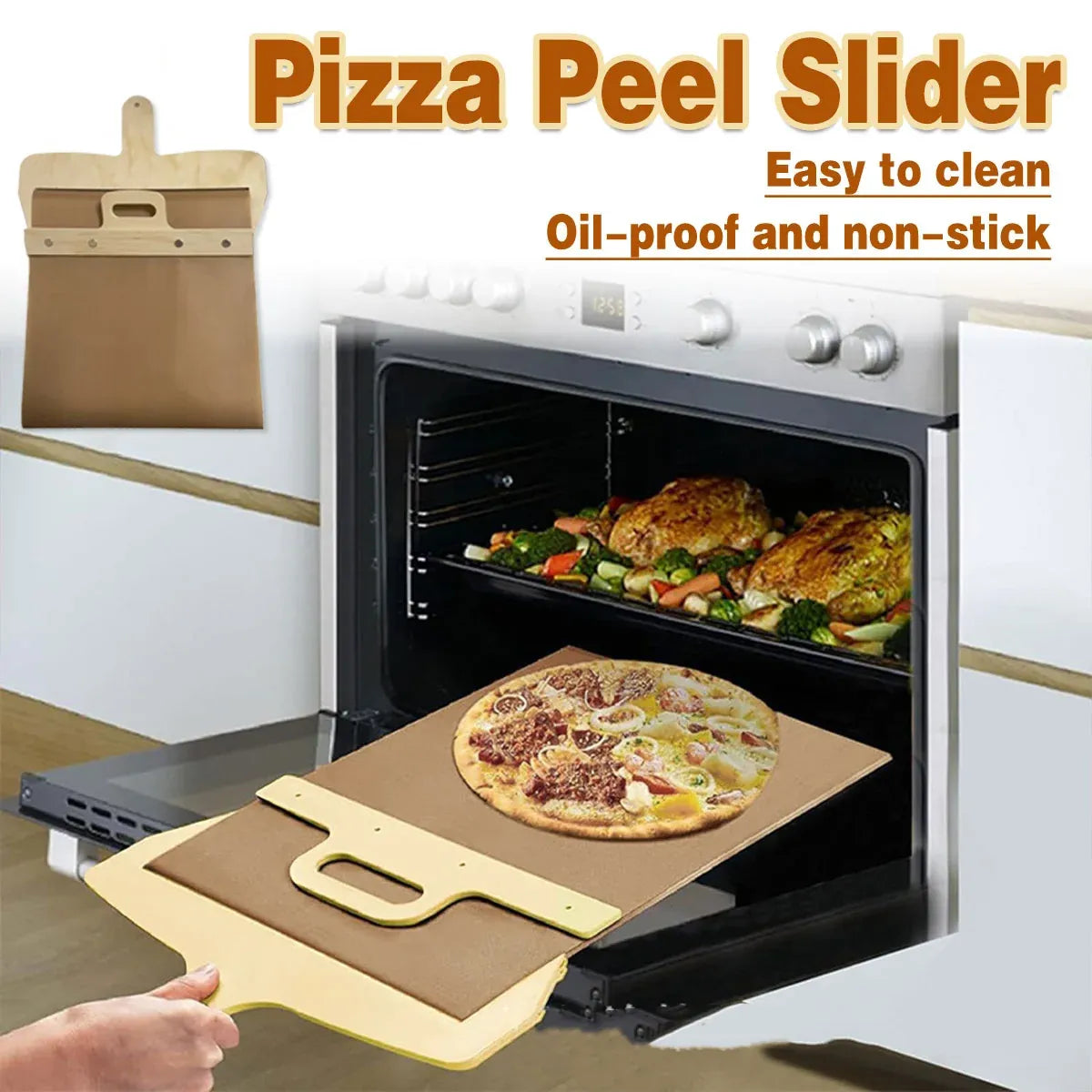 Wooden Pizza Sliding Tray With Handle Household Baking Chopping Board Spatula