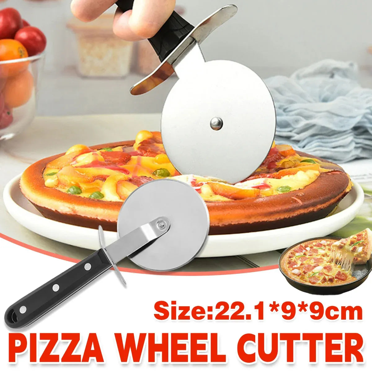 Stainless Steel Pizza Knife Cutter Kitchen Baking Tool Round Slicer for Dough