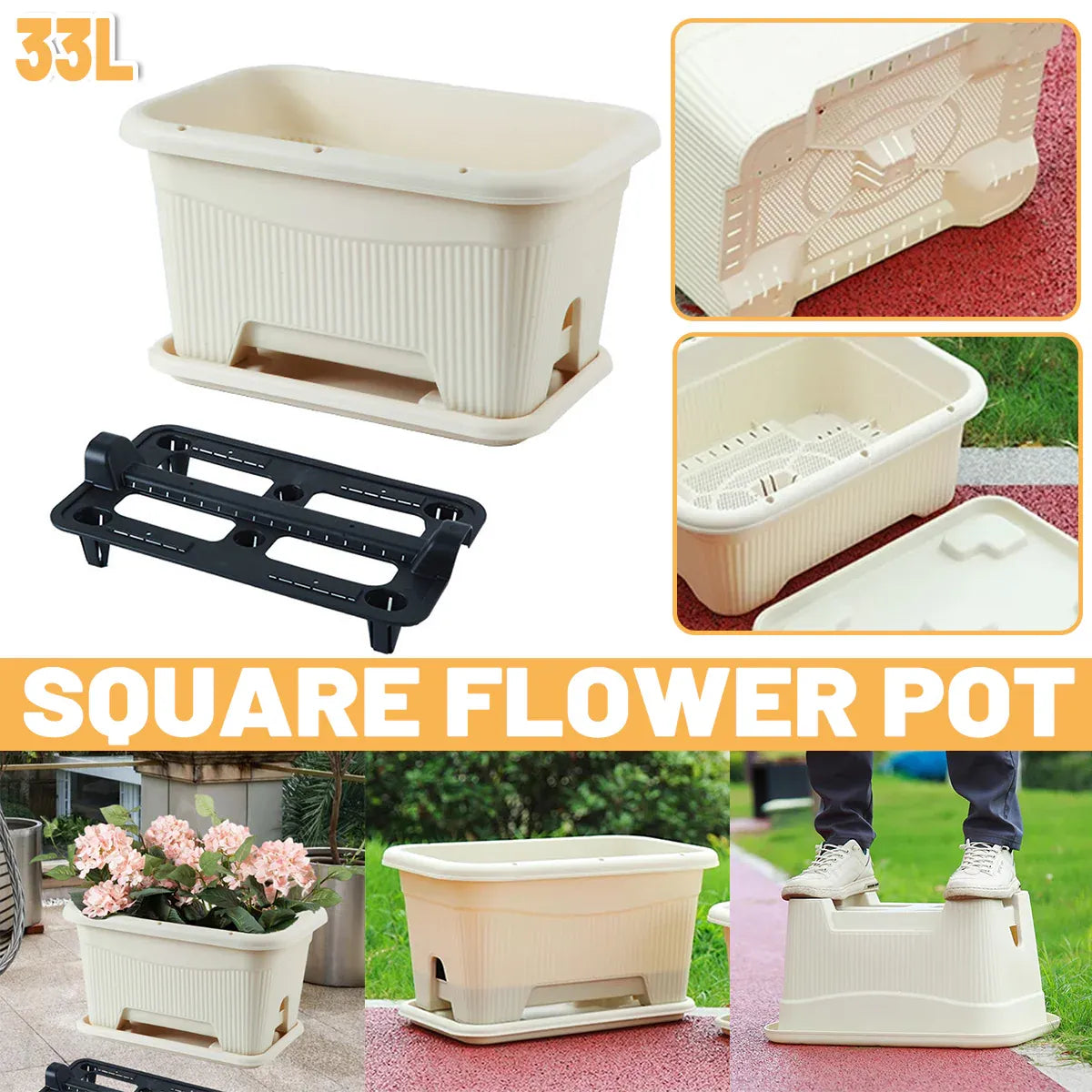 Large Square Planter Box Garden Pot for Vegetables Green Plants Outdoor Planting