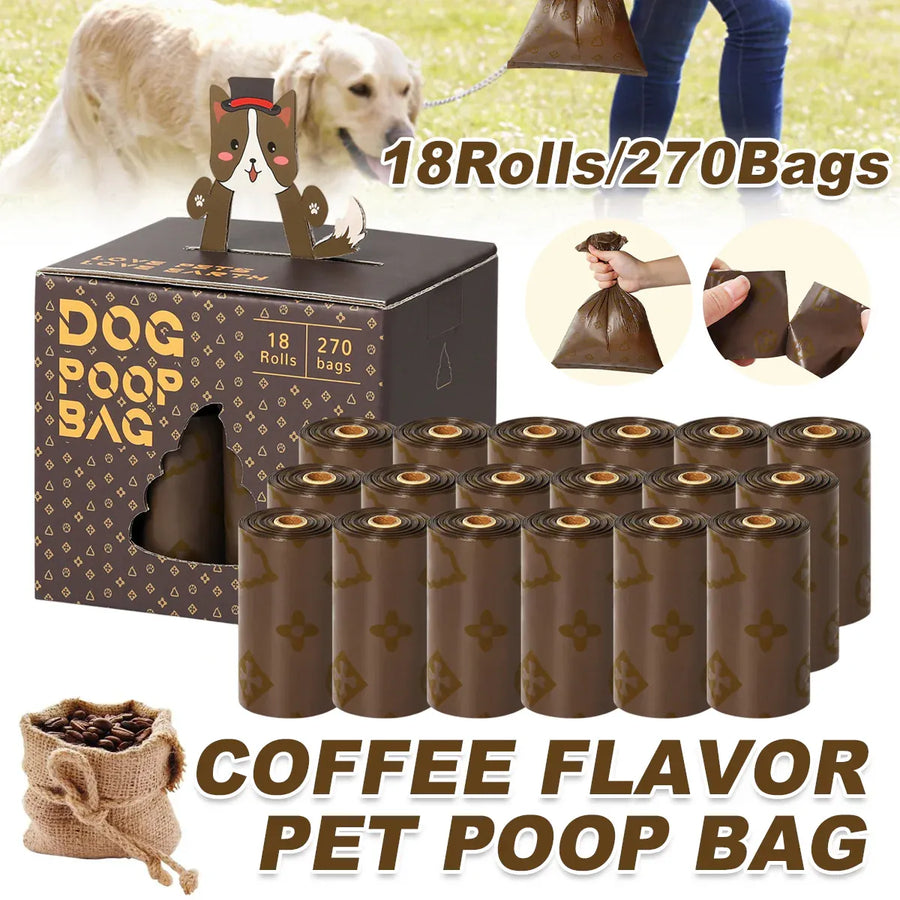 18Rolls / 270Bags Coffee Scented Disposable Pet Waste Bags Poop Bags Leak Proof