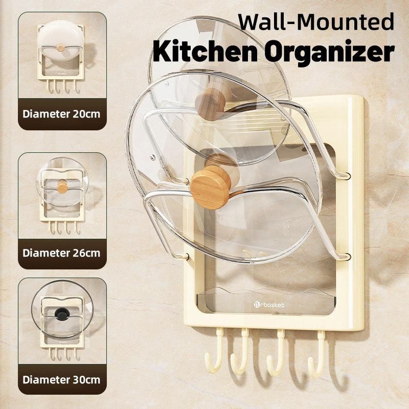 Wall Mounted Pot Lid Rack Multifunctional Household Storage Organizer Shelf
