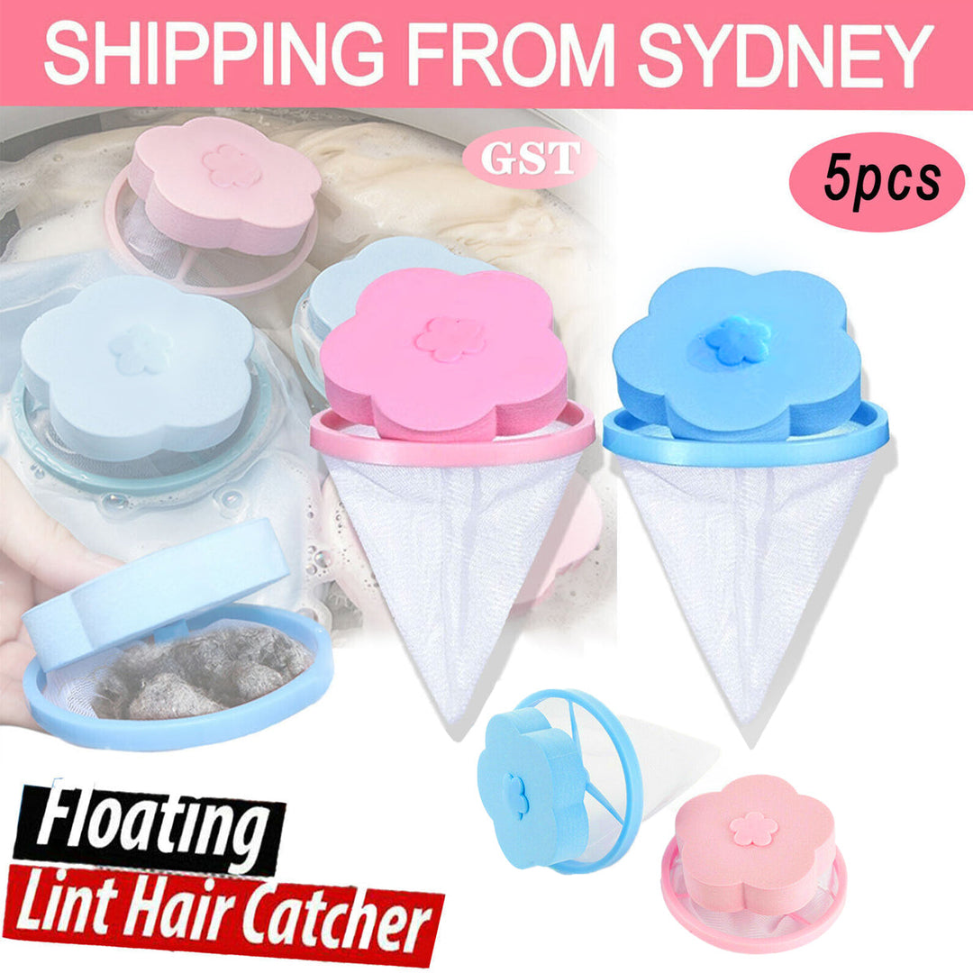 5X Washing Machine Filter Bag Floating Lint Hair Catcher Mesh Pouch Laundry Tool - Pink *5 PCS