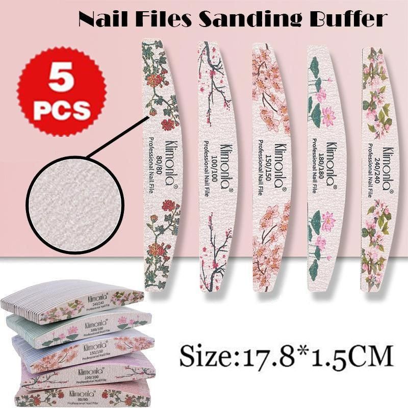 5Pcs Flower Nail Files Sanding Buffer 80-240 Grit Professional Manicure Pedicure