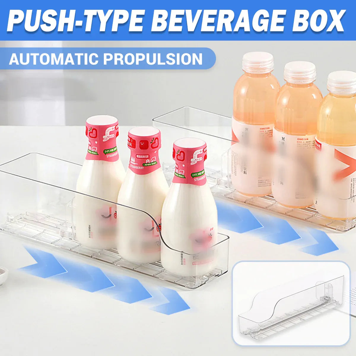 Fridge Drink Organizer Auto Push Forward Dispenser Adjustable for Cans Bottles