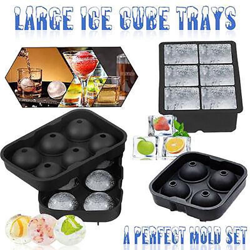 Large Ice Cube Tray Ball Maker Big Silicone Mold Sphere Whiskey Round Mould - Circular 4 grid