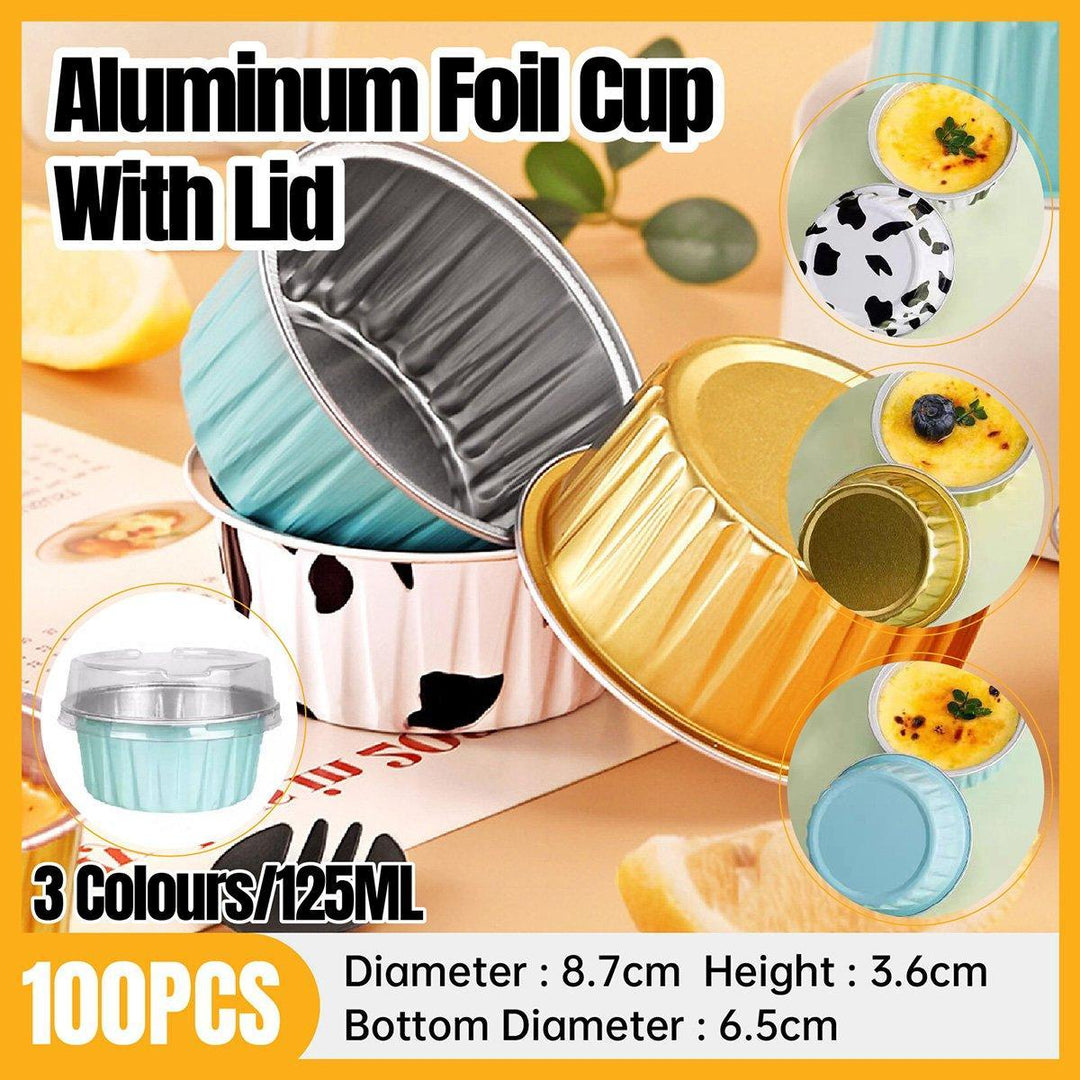 100Pcs Cake Tools Pudding Cake Aluminum Foil Baking Cups Cupcake Cup with Lids - 100pcs-Blue
