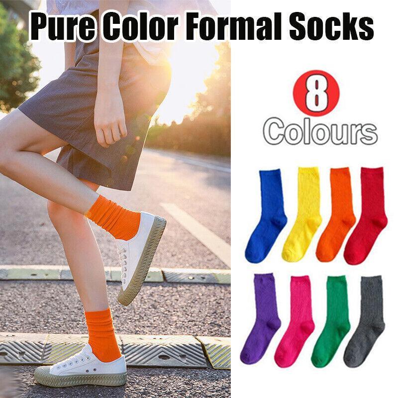 Olid Pure Colour Formal Socks Cotton Fashion Casual Breathable Crew Socks - Blue 2 Pairs