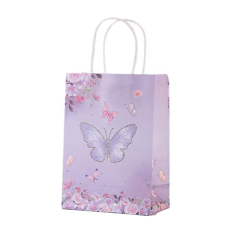 30pcs Pink Romantic Flower Tote Bag Cowhide Paper Elegant Design Gift Bag - Purple