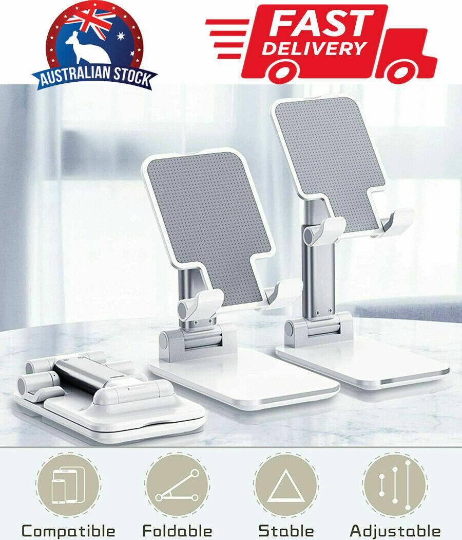 Foldable Adjustable Universal Desk Stand Holder For Mobile Phone Tablet Portable - White