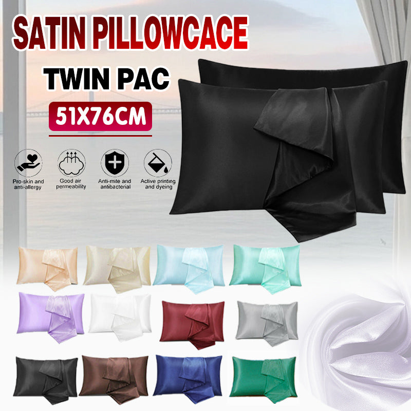 2X Satin Pillow Case Bedroom Pillowcase Cushion Covers Home Decor Luxury Slip - White