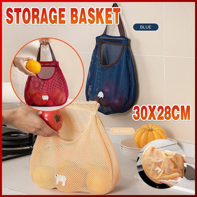 Vegetable Onion Potato Hanging Bag Kitchen Garlic Ginger Mesh Storage Bag - Dark Blue