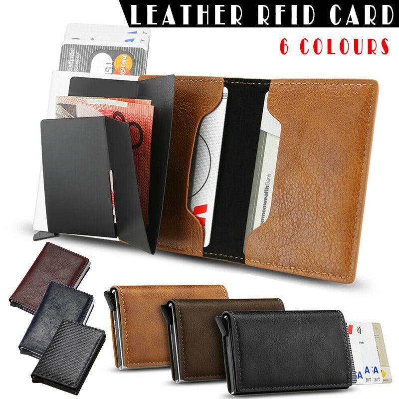 RFID Blocking Leather Card Wallet with Money Clip for Men Credit Holder - Dark Red