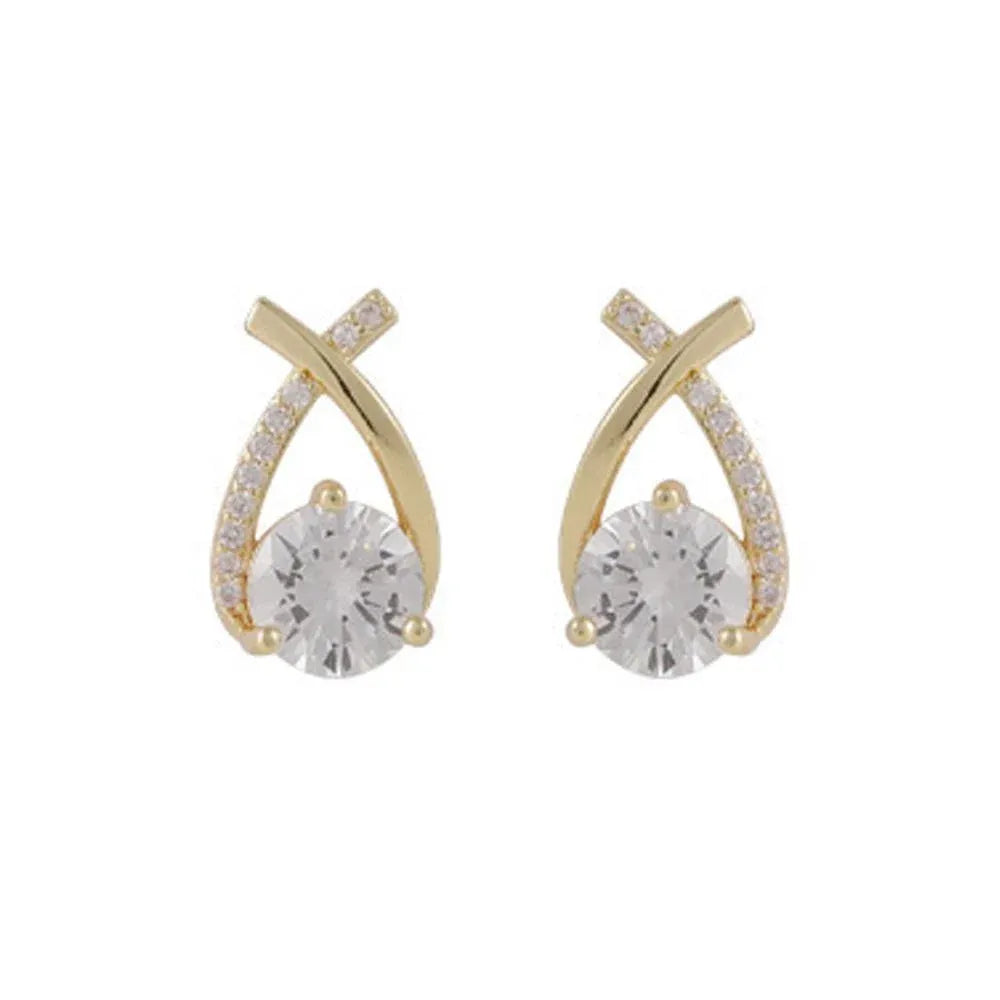 Gold Zircon Crossed Stud Earrings Elegant Simple  Earrings  For Women Fashion - Gold